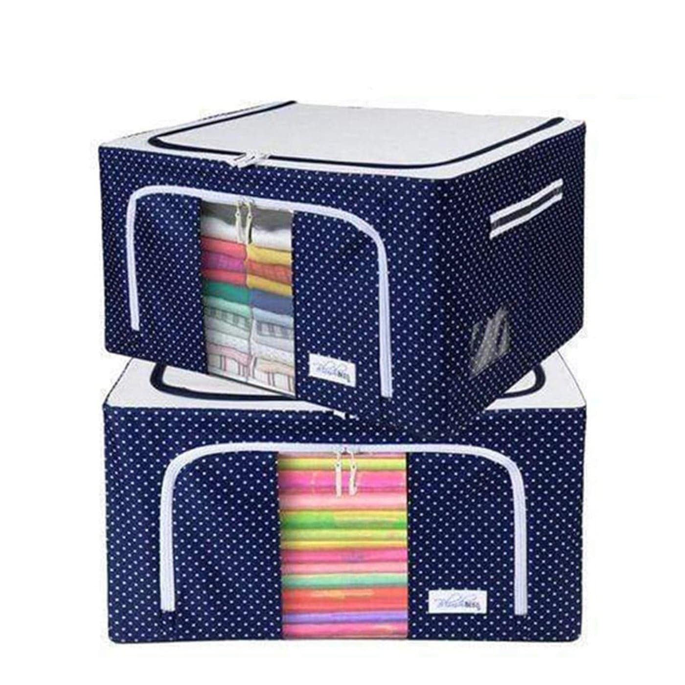 Yutone Foldable Oxford Fabric Storage Box with Steel Frame for Clothes Bed Sheets Blanket Dust Moisture Protection Blue