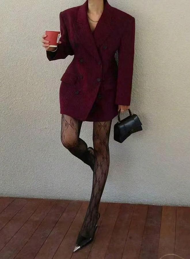 Women Corduroy Double-Breasted Blazer