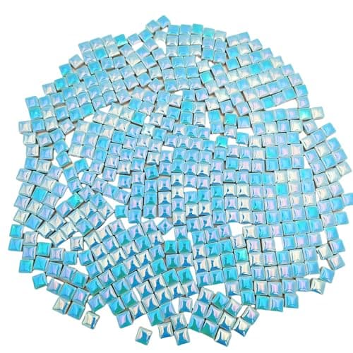 500PCS 11LB Square Ceramic Mosaic Tiles 04 x 04 inch Handmade Making Creative Micro Mosaic Tiles for DIY Art and Home Decorations Iridescent Sky Blue