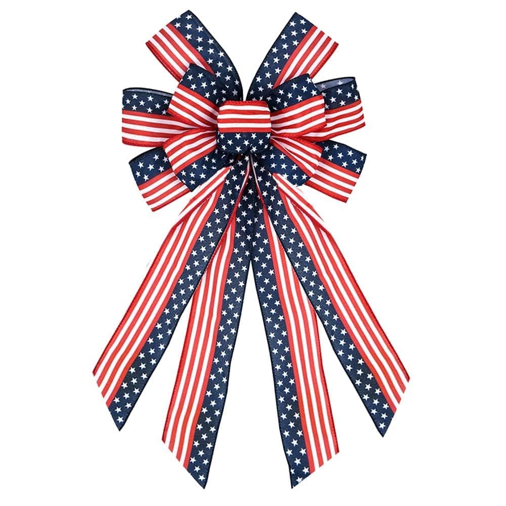 Large 4th of July Bows for Wreath Patriotic Wreath Bows Red Blue Burlap Ribbon American Flag Stars Bow Memorial Day Decoration Tree Bow for Front Door Supplies