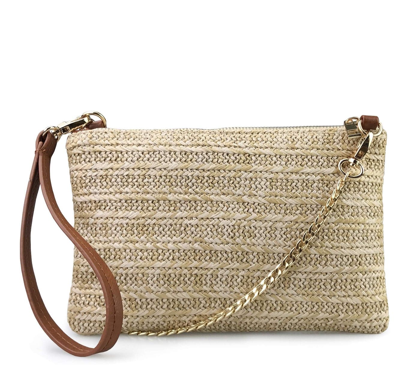 Straw Zipper Small Cross body bag Wristlet Clutch Womens Purse (Brown)