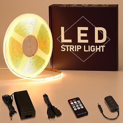 GOMING 24V 32.8ft(10M) COB LED Strip Light Dimmable Warm White 3000K with LED Dimmer 24V 3A 72W Power Supply 3120LEDs CRI 93+ 6300lm IP20 Not Waterproof LED Tape Lights for DIY Home Decor