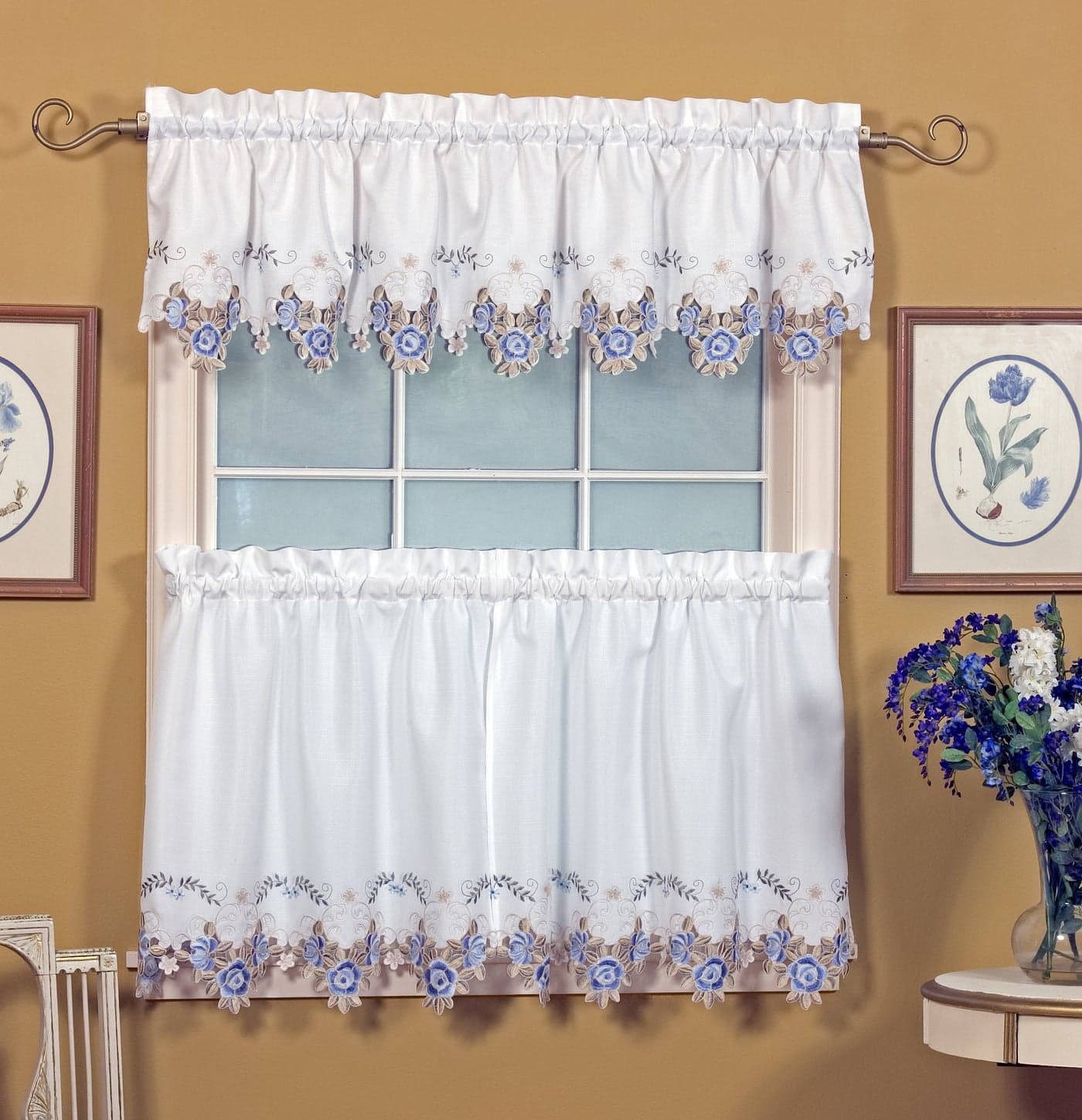 Todays Curtain Verona Reverse Embroidery Tier 36 WhiteBlue 60 W X 36 L