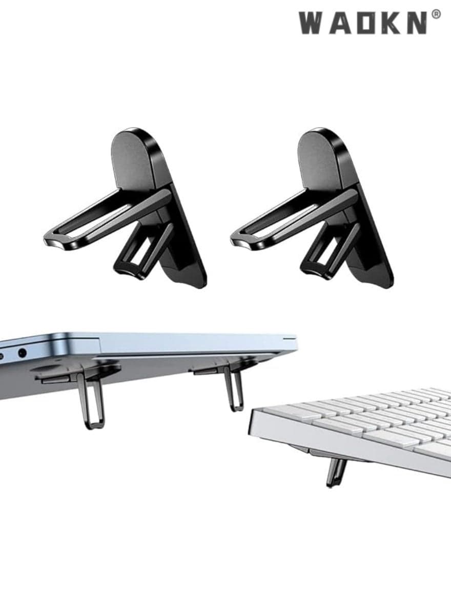 Mini Foldable Laptop Stand, Self-Adhesive Portable Invisible Computer Keyboard Riser, Adjustable Height for for MacBook, Dell, HP and Other 10-17 Inches Laptop, Black, 2 PCS (Black)