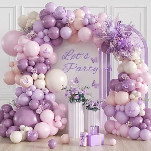 Pink and Purple Balloon Arch Kit with Dusty Pastel Purple Pink Sand White Balloons for Baby Bridal Shower Wedding Gender Reveal Birthday Party Decorations