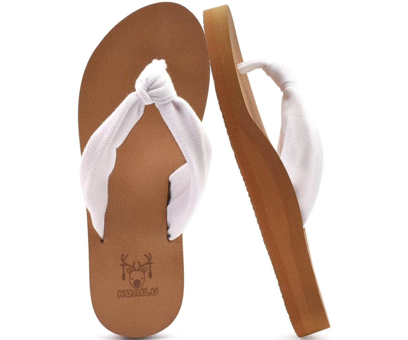 KuaiLu Flip Flops Women Arch Support Yoga Mat Comfortable Summer Beach Walking Thong Cushion Sandals Slip on Outfits Travel Essential Orthotic Slides Indoor Outdoor Slippers Shoes White Khaki Size 9.5