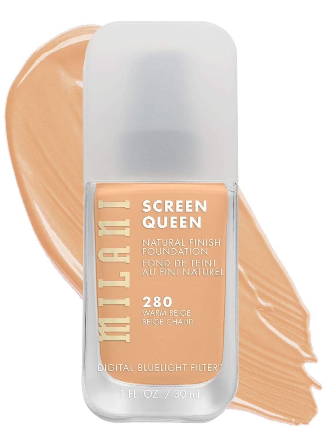 Milani Screen Queen Liquid Foundation Cruelty-Free, Blue Light Protection, Luminous Finish, Buildable Coverage, 280 Warm Beige 30ml