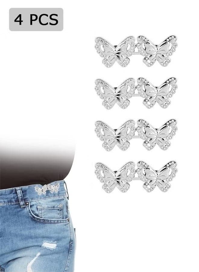 4 Pcs erfly No-Sew Jeans Waist on, Adjustable Jean on Pin, Detachable Waist Body Fit Tighten Buckles Fastening Tools (Silver)