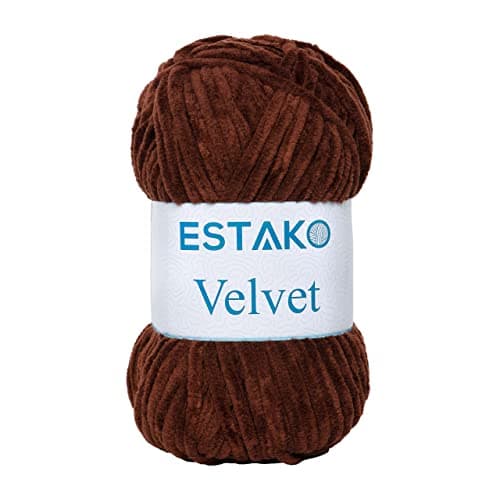 Estako Velvet Chenille Blanket amigurumi Yarn for Crocheting and Knitting Super Bulky 100 gr 132 yds 1410 Brown
