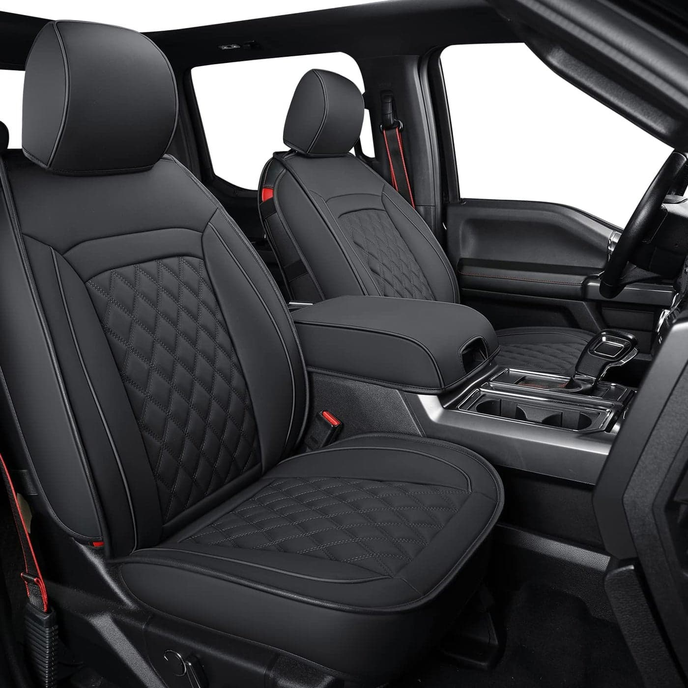 LUCKYMAN CLUB F150 Faux Leather Seat Covers Fit for 20152025 F150 and 20172025 2025 F250 F350 F450 Pickup TrucksFront PairBlack