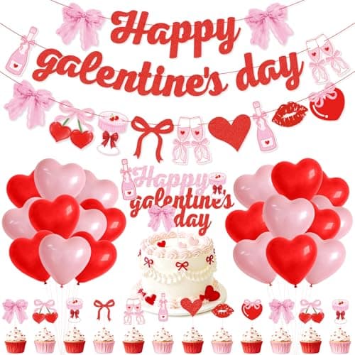 Galentines Day Party Decorations Kit Happy Galentines Day Banner with Cake Cupcakes Toppers and Heart Balloon Galentines Gang Girls Night Valentines Day Party Supplies Ladies Galentines Theme Decor
