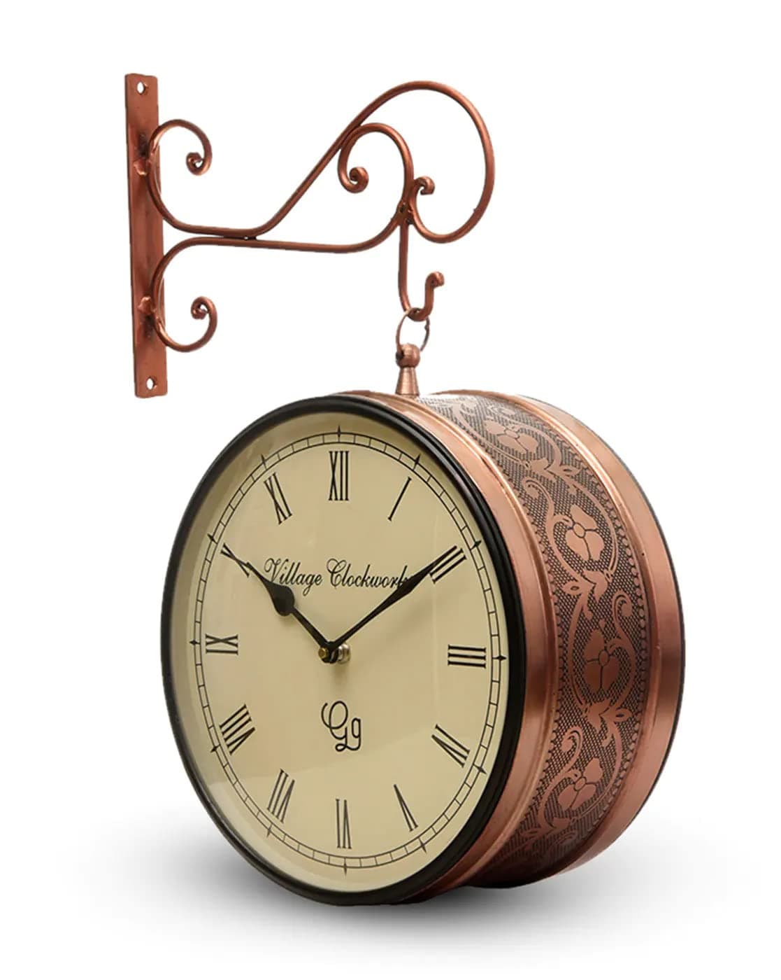 Kamdhenu art and craft Metal Dabble Side Railway Analog Clock Station Analog Clock Vintage Double Sided Analog Clock 8 Cr 30 cmBrown