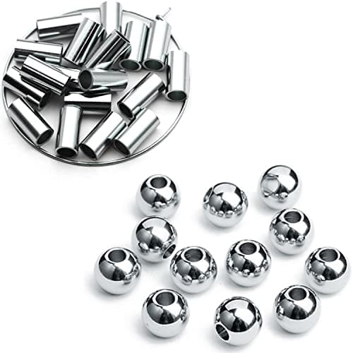 Ourtroness 200 Pieces Long Tube Beads and 200 Pieces Round Spacer Beads 4mm 304 Stainless Steel Loose Bead Smooth Charm Bead for DIY Craft Jewelry Making