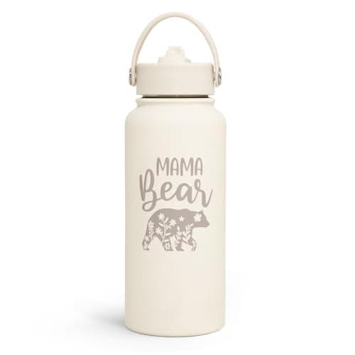 Mom Water Bottle, Mama Bear Bottles 32oz Stainless Steel Insulated with Lid, Mom Gifts from Daughter Son, Gifts for Mother's Day Christmas Birthday