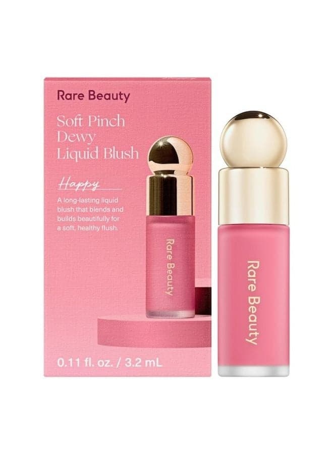 Rare Beauty Soft Pinch Liquid Blush Happy – Dewy Cool Pink, Long-Lasting Coral Glow, 3.2 ml