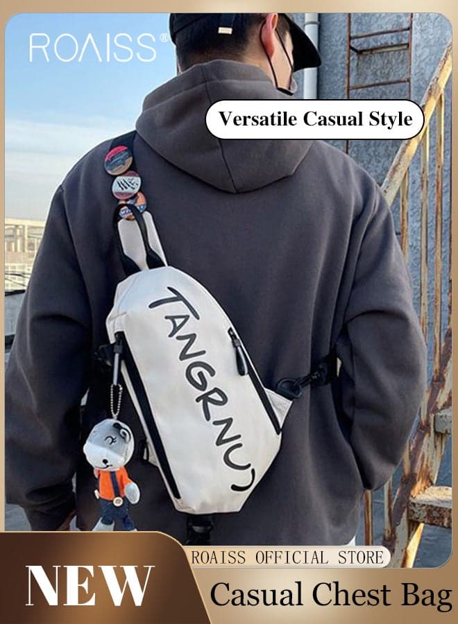Unisex Multifunctional Chest Bag with Pendant Waistpack Belt Bag Large Capacity Single Shoulder Crossbody Bag for Men and Women College Students Ideal for Daily Commuting Multipurpose Activities White 14*17*30cm