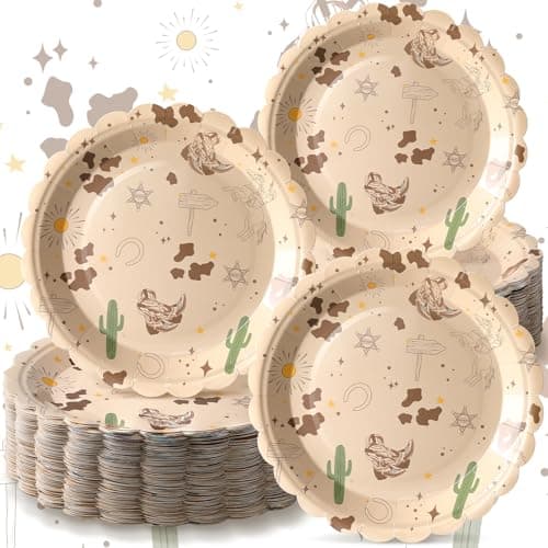 Havawish 100 Pcs Western Rodeo Cowboy Party Plates Decorations Birthday Paper Plates Disposable Bachelorette Party Dinner Tableware Set for Western Themed Birthday Baby Shower Wedding Decorations