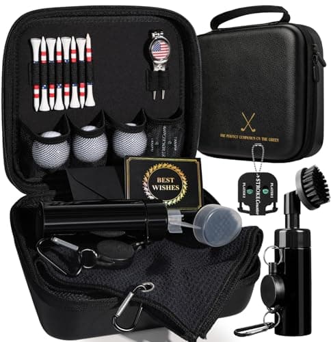 Coralogo Golf Gift Set for Men - Golf Accessories Christmas Father Day Valentines Day Golfing Gift Set with Handy Case, Balls, Tees, Divot Tool, Score Counter, Brush, Towel, Greeting Card for Golfer
