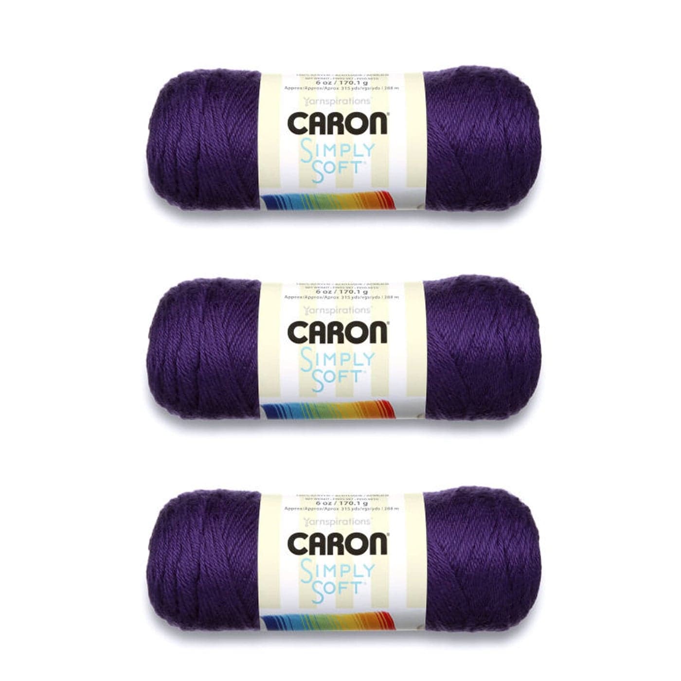 Caron Simply Soft Purple Yarn 3 Pack of 170g6oz Acrylic 4 Medium Worsted 315 Yards KnittingCrochet