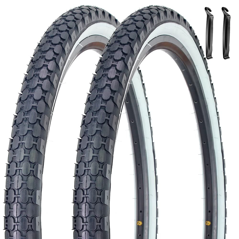 24 26 Bike Tire 24 x 212526 x 2125 Inch Folding Replacement Bicycle Tire for Beach Cruiser Bike Pair White Sidewall with tire Lever