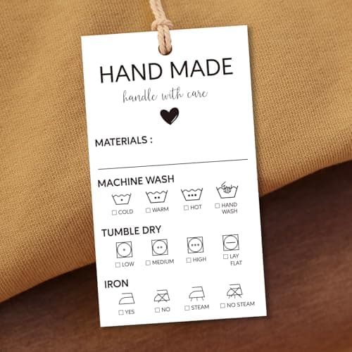 240pcs Handmade Care Instruction Tags 35x2in Material Washing Hang Card Hand Made Fabric Care Instructions Tag for Personalized Homemade Knitted Crochet Blanket Shirt Clothing Craft Items