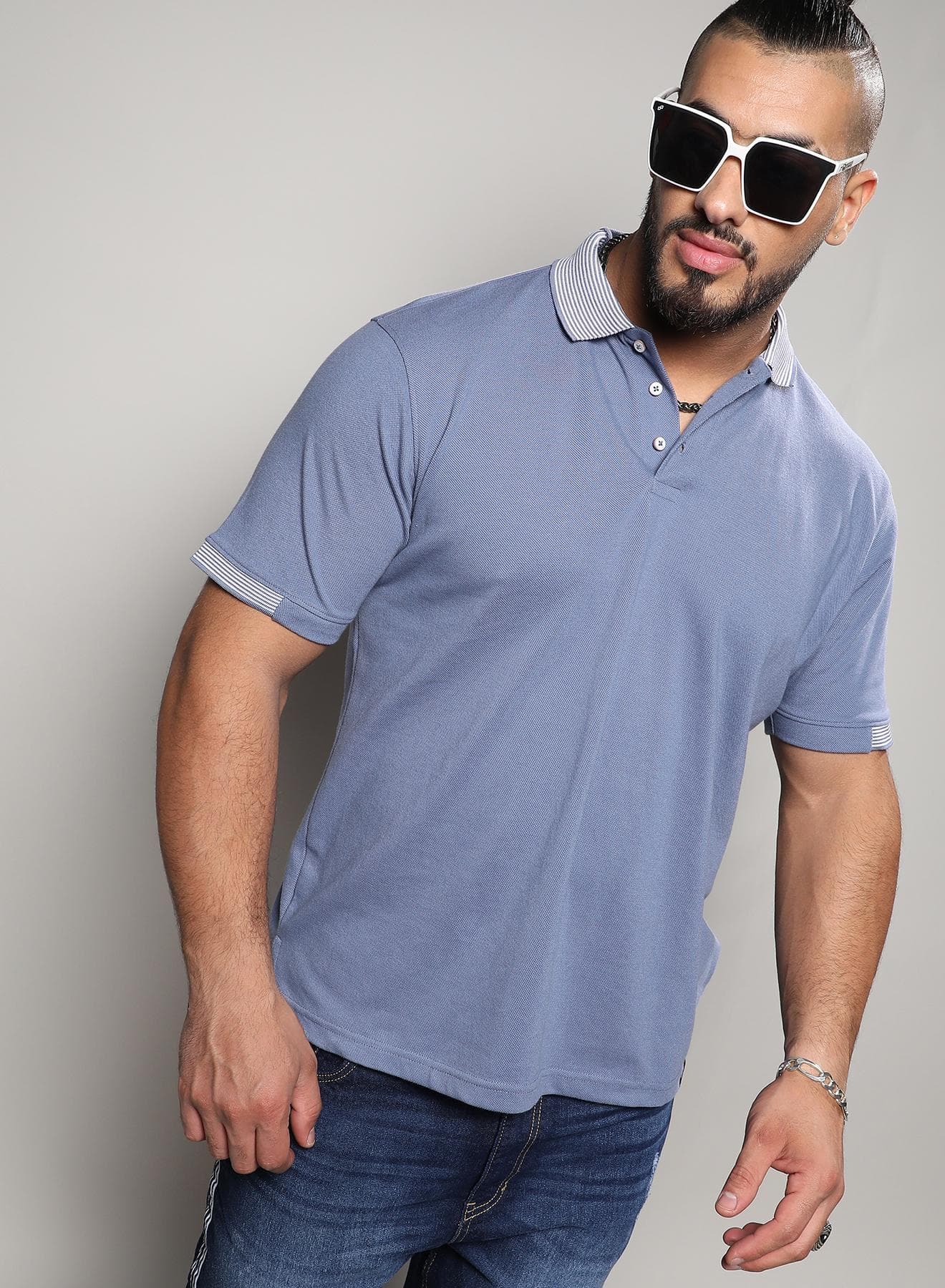 Men's Egyptian Blue Basic Polo T-Shirt