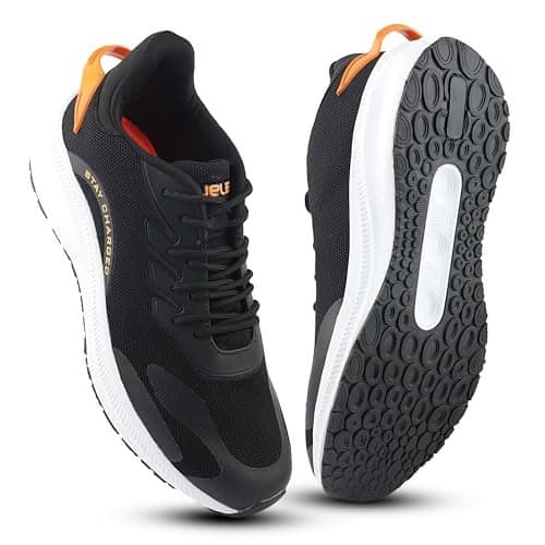 FUEL Royal Men’s Printed Sports Shoes in Lightweight Lace-Up Sneakers with Mesh Upper & EVA Sole | Stylish Running, Walking & Casual Shoes for Men & Boys (Black,7UK)