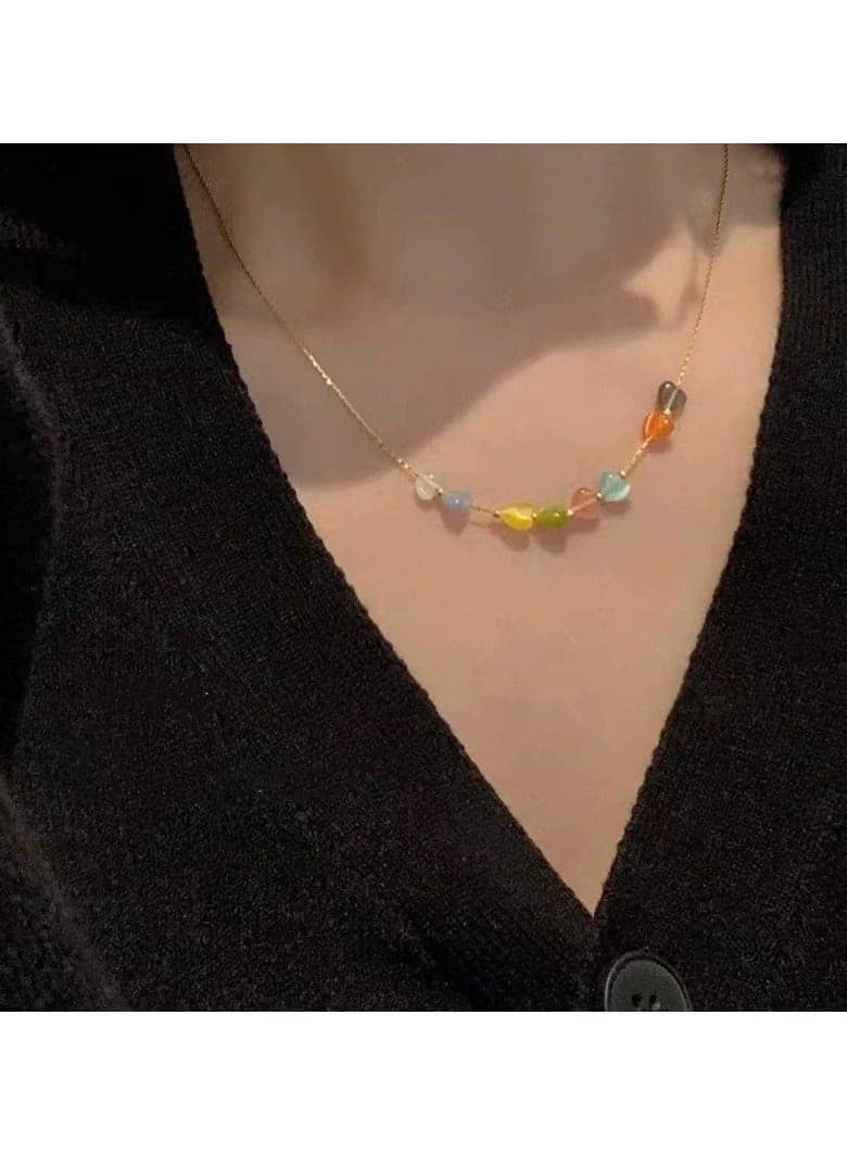 Colorful Heart Pendant Necklace – Cute Y2K-Inspired Fashion Choker for Girls | Trendy TikTok Style