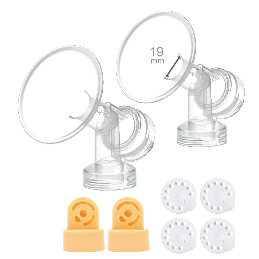 Maymom Brand 19 mm 2xOnePiece Small Breastshield wValve and Membrane Compatible with Medela Breast Pumps Extra Small Shield NonDetachable Clear