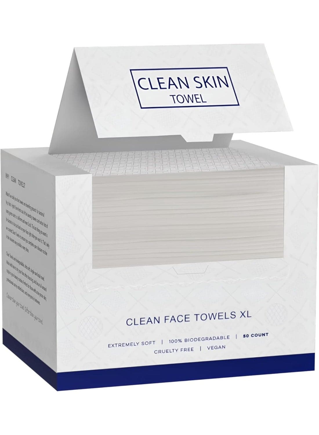 Clean Skin Towels, Disposable Face Towels for Makeup Removal, Ultra Soft, Lint-Free, Face Wipes for Cleansing & Daily Skin Care, Biodegradable, 50 Pcs (1Box)
