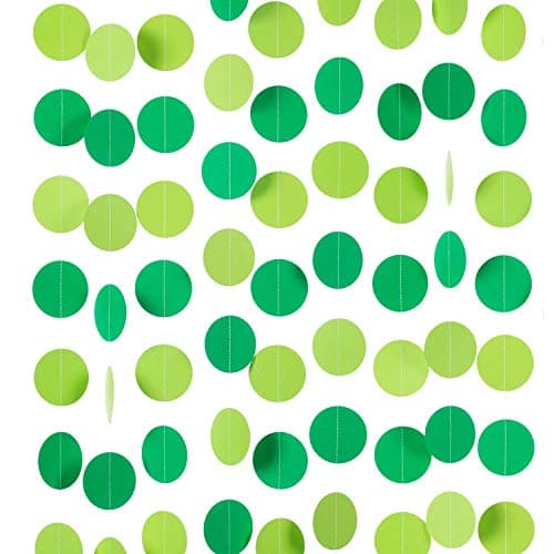 WEVEN Green Paper Garland Circle Dot Party Banner Streamer Backdrop Hanging Decorations, 2.5" in Diameter, 20 Feet in Total