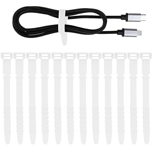 Neepanda 12 Pack Reusable Cable Zip Ties, 4.5 Inch Elastic Silicone Cord Organizer Straps for Bundling and Organizing Phone Charging, Cable Wire, Headphones, Management Home Office Table (White)