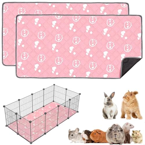 Mooydee 2 Pack Guinea Pig Bedding - Washable Guinea Pig Liners for C&C 2x4 Cage, Waterproof Reusable & Anti Slip Pee Pads Super Absorbent Mats for Small Animals Rabbit Hamster Rat (Pink, 57 x 28 Inch)