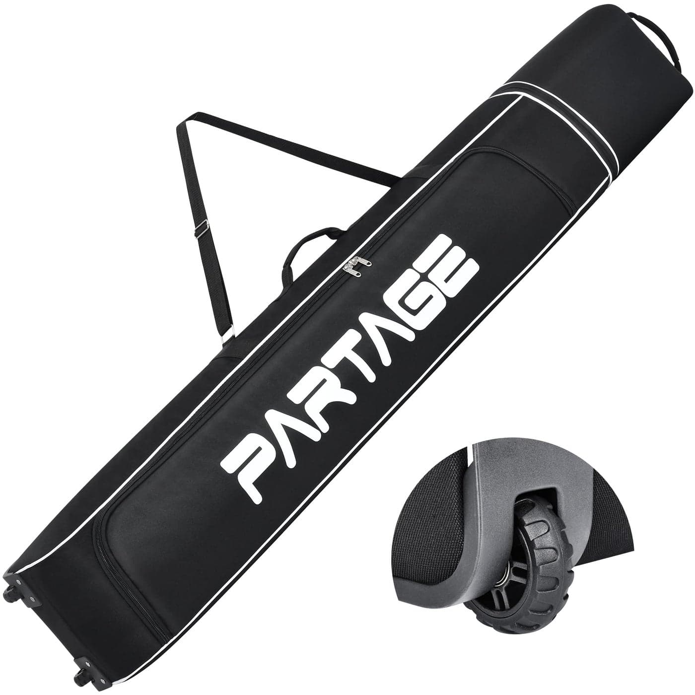 Partage Ski Bag Ski Bag with Wheels Waterproof Ski Travel Bag Ski Boot Bag 600D Heavy Duty Oxford Fabric Adjustable Length Up to 200cm Easy to Store and Transport Suitable for Men Women