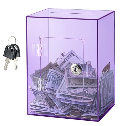 Hicocool Clear Piggy Bank with Lock Acrylic Piggy Bank for Adults Kids Openable Reusable Money Saving Box with Key for Birthday Purple