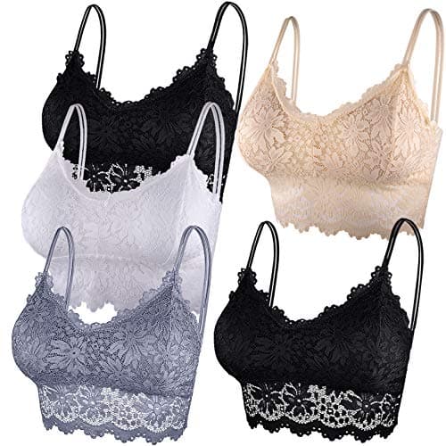 Duufin 5 Pcs Lace Bralettes for Women Bralette Padded Lace Bandeau Bra, L-XL