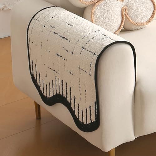 HOKIPO Premium Supple Soft Wavy Anti-Slip Armrest Cover for Sofa, 1 Pair, Off-White (AR-5971-OWHT*2)