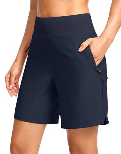 SANTINY Women's 5''/ 7''Hiking Shorts with 3 Zipper Pockets Lightweight Quick Dry Golf Shorts for Women Athletic Walking (Navy_7-M)