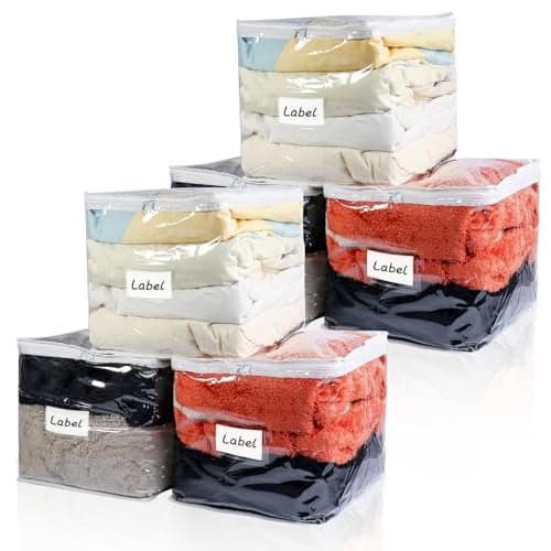 Heonay Clear Zippered Storage Bags Plastic Sweater Storage Bags with Zipper 6 Packs Clothing Organizer for Blankets Linen Sweater Bed Sheet Quilt Clothes Pillow (12 x 12 x 12 Inch)