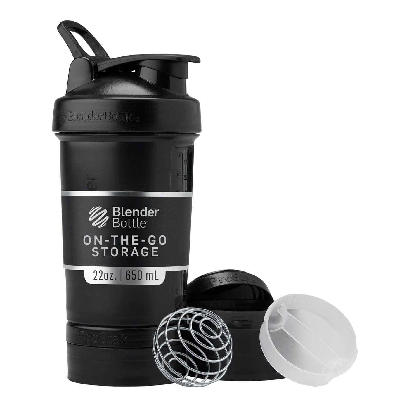 BlenderBottle Shaker Bottle with Pill Organizer and Storage for Protein Powder Classic V2 ProStak System 22Ounce Midnight Black