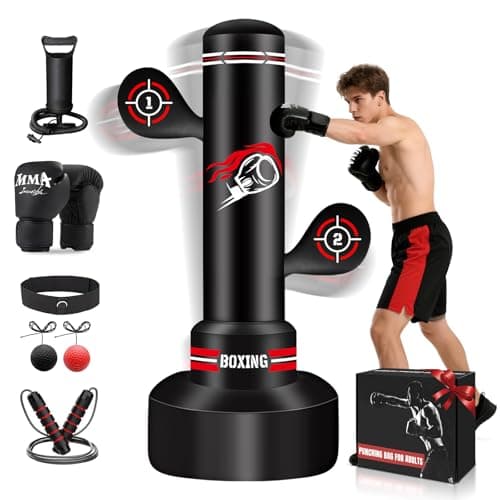 Heavy Freestanding Punching Bag for Adults, 70'' Standing Punching Bag Boxing Bag Bag with Boxing Gloves, Pump, Jump Rope and Reflex Ball, Women Men Kickboxing Bags for Training MMA Muay Thai Fitness