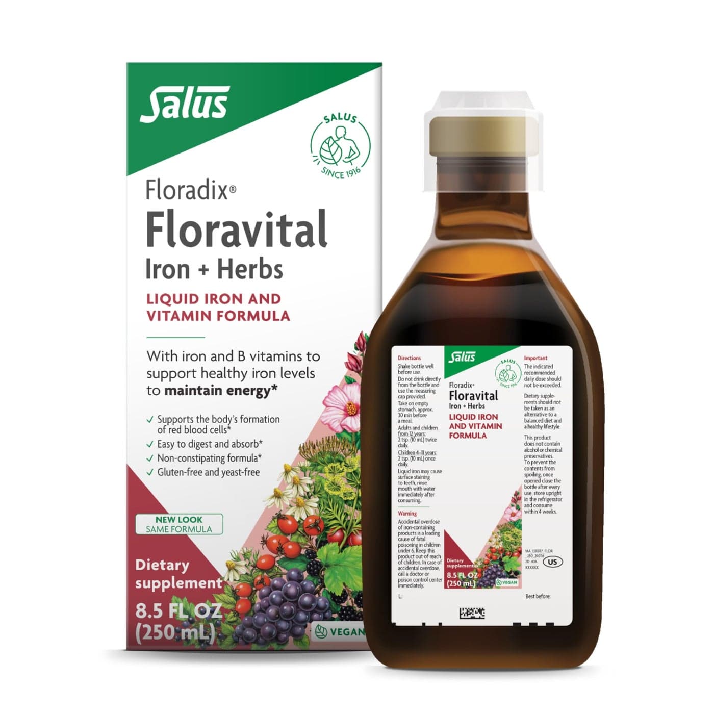 Floradix Floravital Liquid Iron Vitamins Formula Liquid Iron Supplement with B Complex Vitamins Vitamin C Herbs for Energy Support Vegan GlutenFree Yeast Free NonGMO 85 Fl Oz