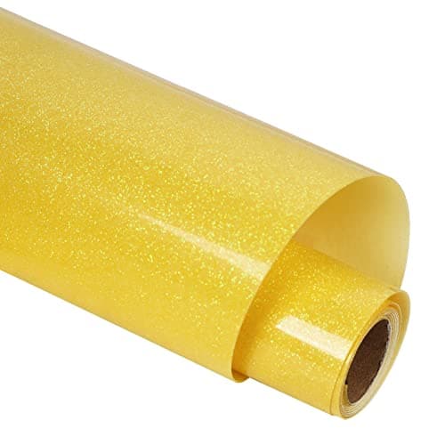 guangyintong Heat Transfer Vinyl Glow Glitter HTV Rolls 12 x 5ft Yellow Iron on Vinyl for T Shirts Glitter HTV Vinyl for All Cutter Machine Easy to Cut Weed for Heat Vinyl Design