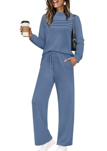 Plus Size Lounge Sets for Women 2 Piece Business Casual Outfits Fall Fashion 2026 2025 Womens Clothes Comfy Workout Sets Athleisure Pajamas Loungewear Winter Break Sweatsuits Senior Mock Neck Blue 3xl