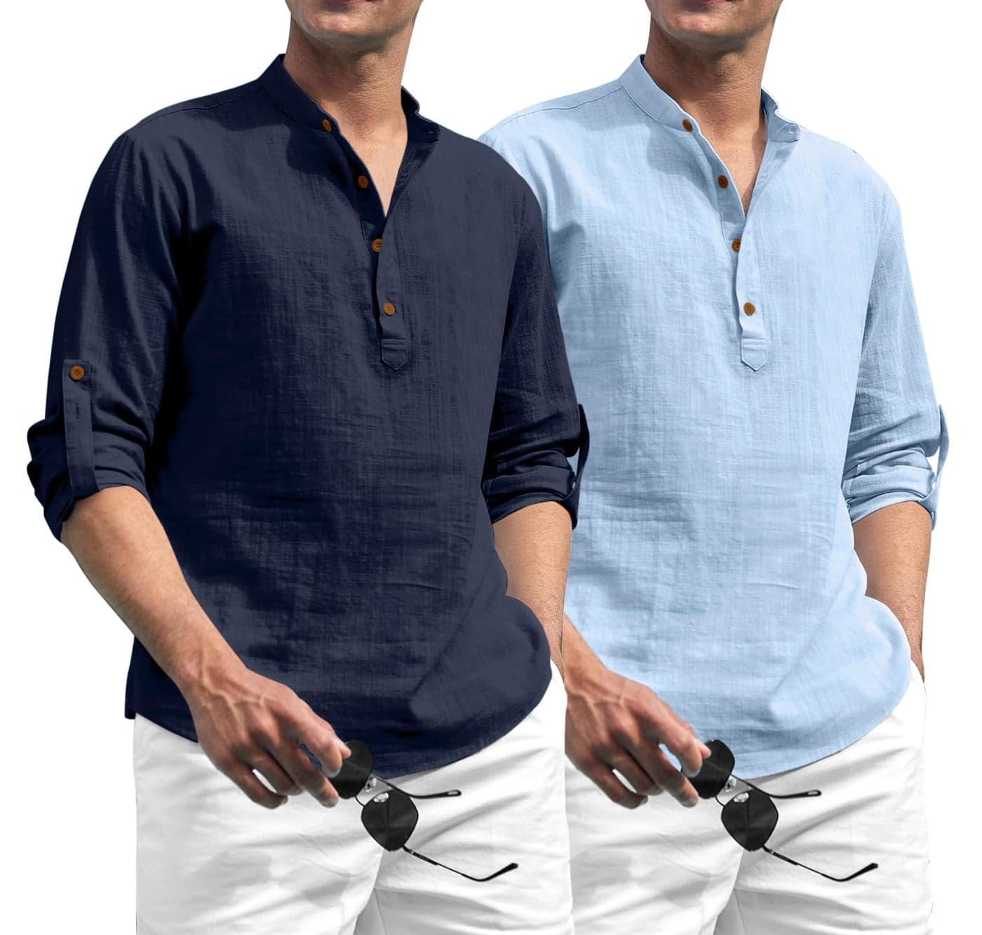 Zombom Combo of Men's Solid Cotton Polyester Blend Full Sleeve Straight Kurta Shirt (Pack of 2)