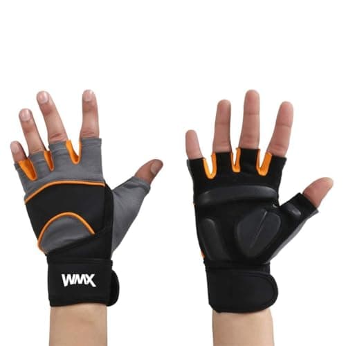 NEVER LOSE Unisex Leather Gym Gloves for Professional Weightlifting, Fitness Training and Workout | with Half-Finger Length, Wrist Wrap for Protection (L, Loto)