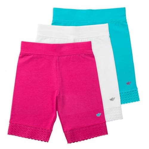 Lucky & Me Girls Bike Shorts, Super Soft Cotton Modal Blend with Lace Trim, Jada 3 Pack, Bright, Size 4-5 Years