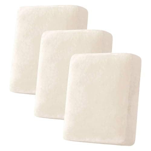 H.VERSAILTEX Velvet Stretch Couch Cushion Cover Plush Cushion Slipcover for Chair Loveseat Sofa Cushion Furniture Protector Seat Cushion Sofa Cover (3 Piece Sofa Cushion Covers, Cream)