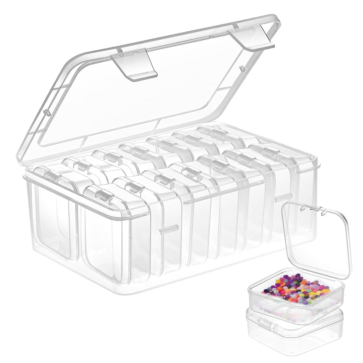 HASTHIP Jewelry Organizer Box Set of 15Pcs Transparent Organizer for Earrings Ear Studs Rings Necklace Accessories Multi Purpose Storage Case for DIY Crafting Beading Diamond Painting