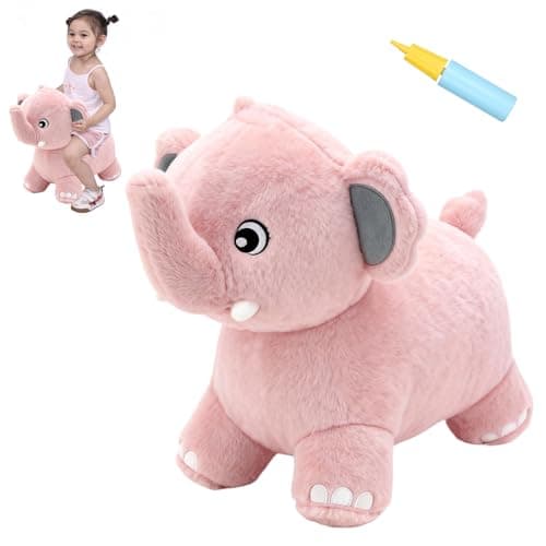 INPANY Bouncy Horse Elephant Hopper Toys Toddler Plush Bouncing Animal Kids Inflatable Ride on Rubber Bouncer Outdoor Birthday Gift for 2 3 4 Yr Boy Girl Pink